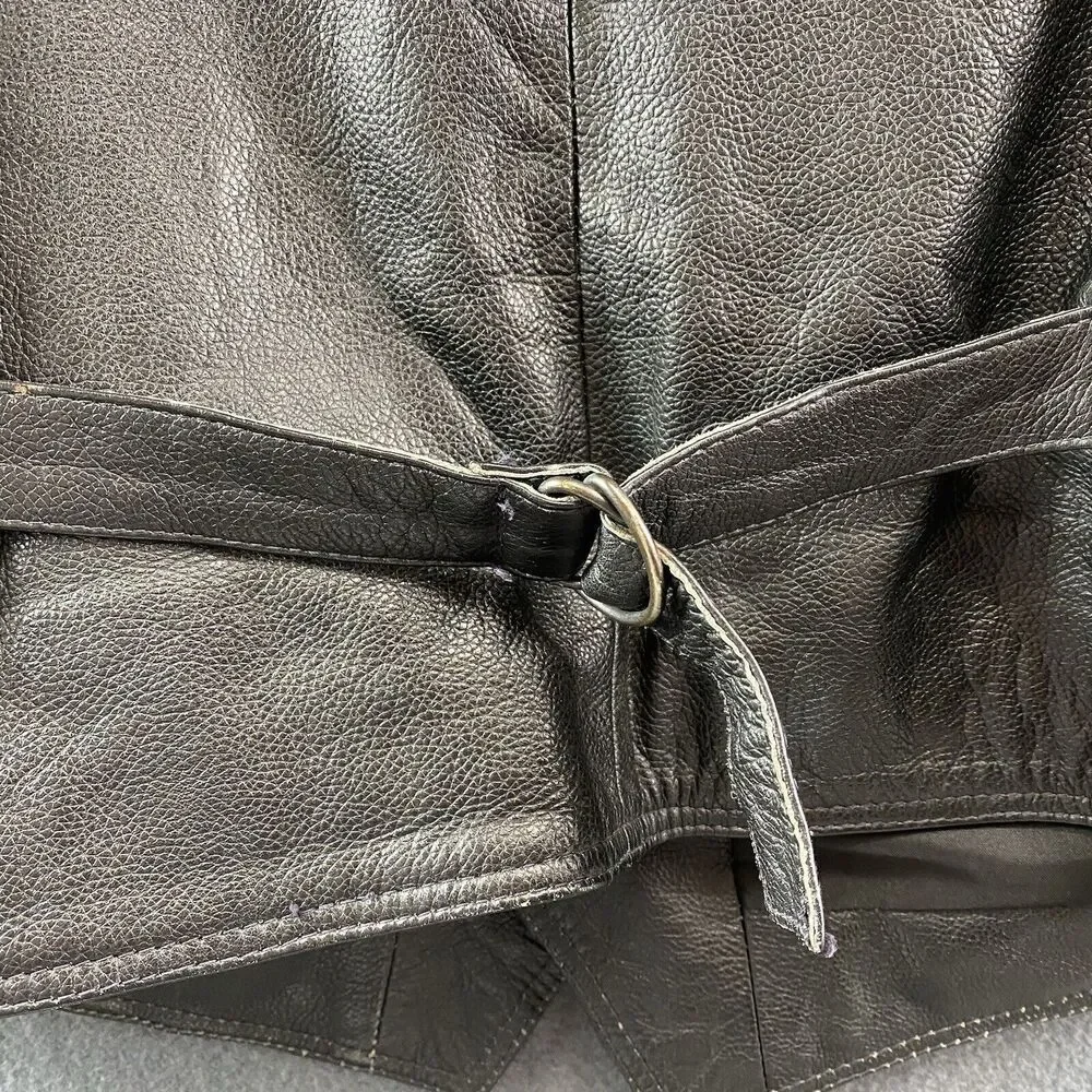 Genuine Black Leather Motorcycle Vest Size Large Made In The USA Button Up Adjst